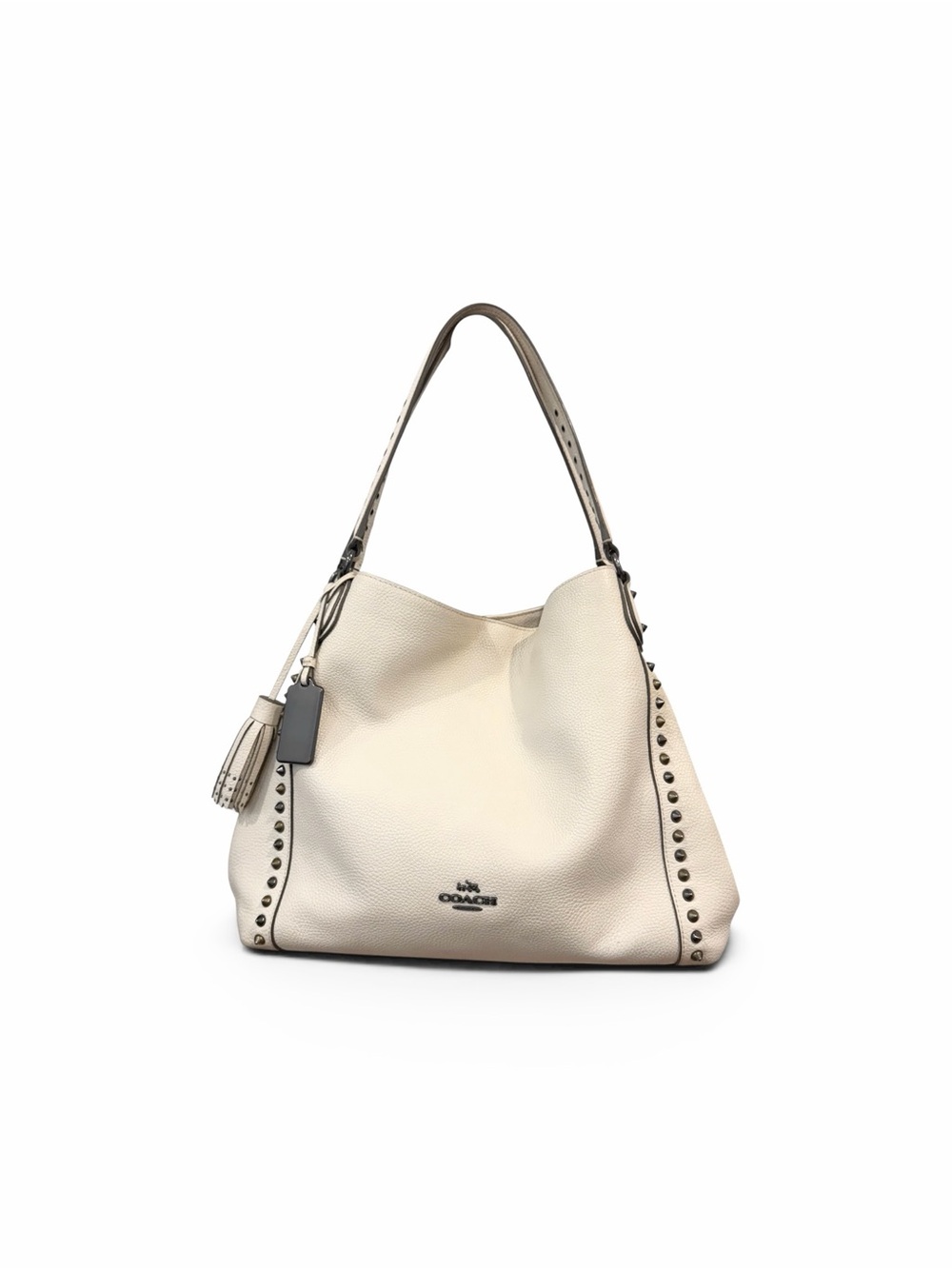 Coach Edie 31 Chalk Pebble Leather Rivet Shoulder Bag Prairie Studded